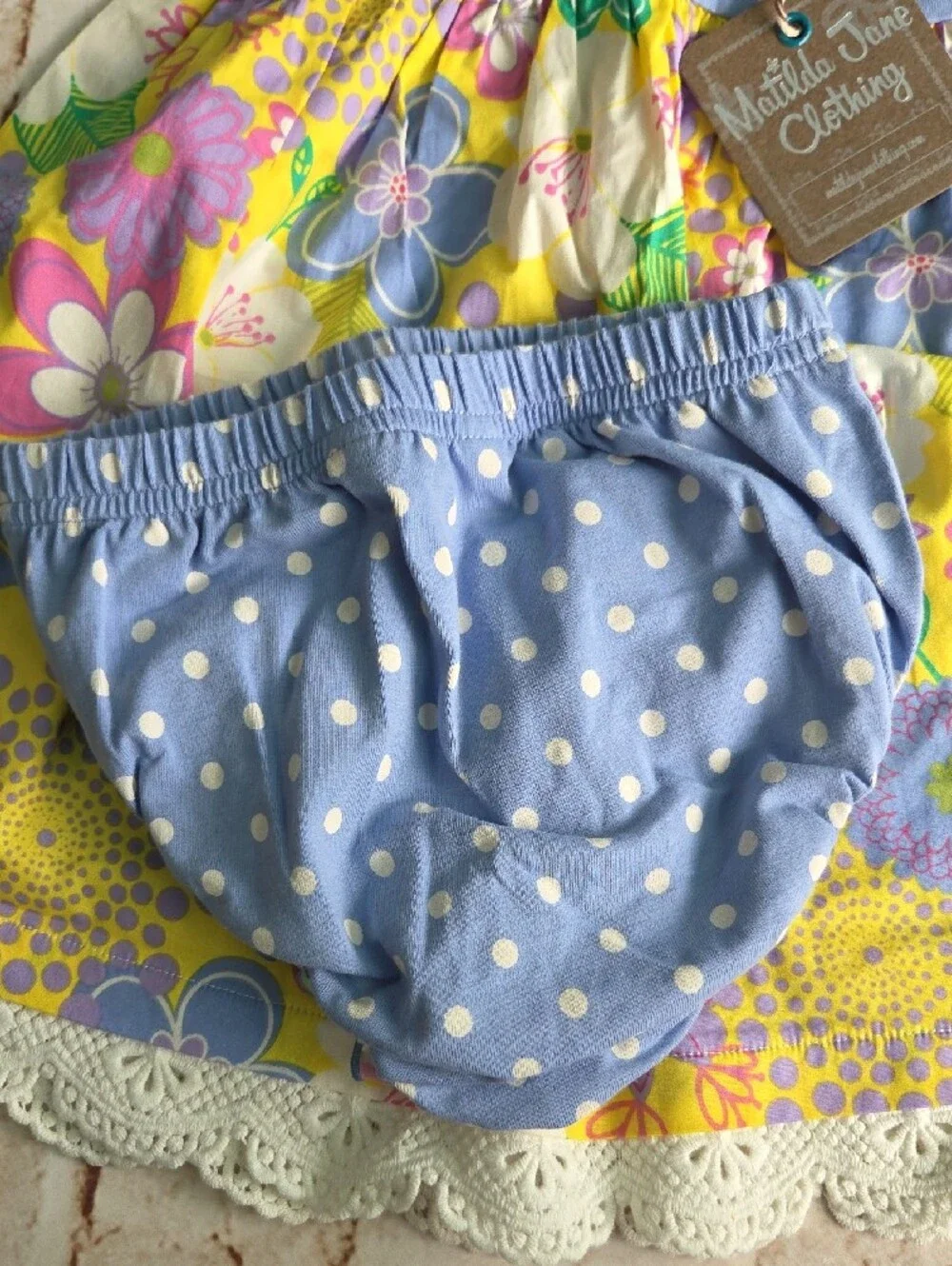 Matilda Jane Light Blue Polka Dot Bodice with Multicolor Floral Skirt
